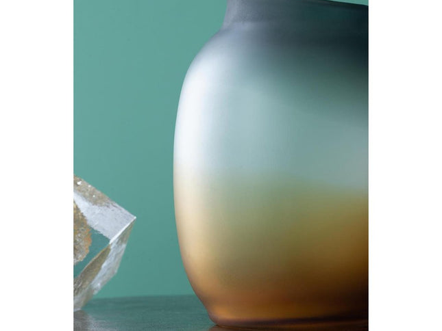 10" Charcoal And Orange Ombre Round Glass Table Vase