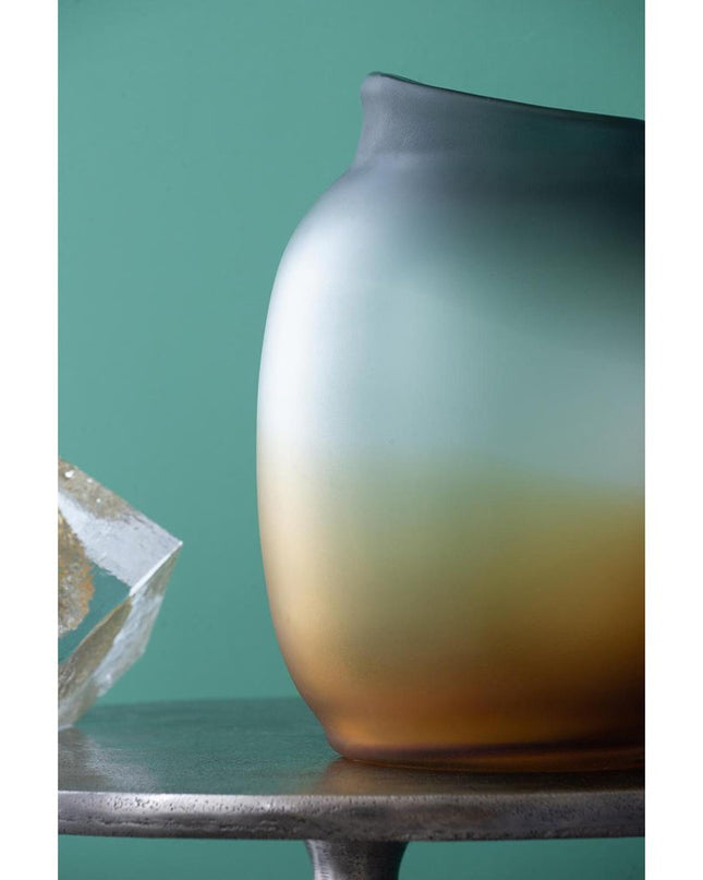 10" Charcoal And Orange Ombre Round Glass Table Vase