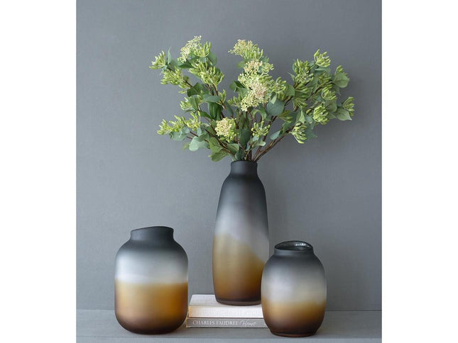 10" Charcoal And Orange Ombre Round Glass Table Vase