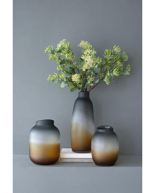 10" Charcoal And Orange Ombre Round Glass Table Vase