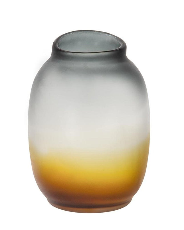 10" Charcoal And Orange Ombre Round Glass Table Vase