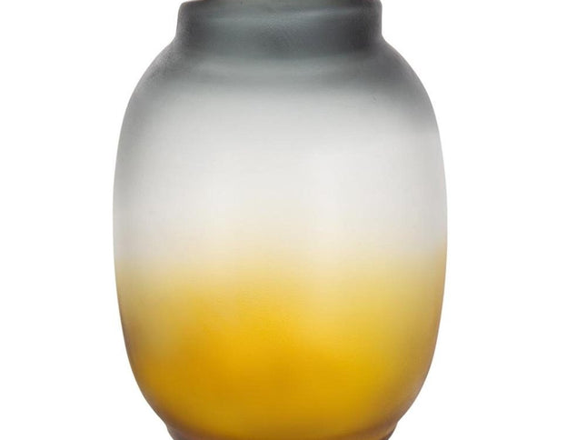 10" Charcoal And Orange Ombre Round Glass Table Vase