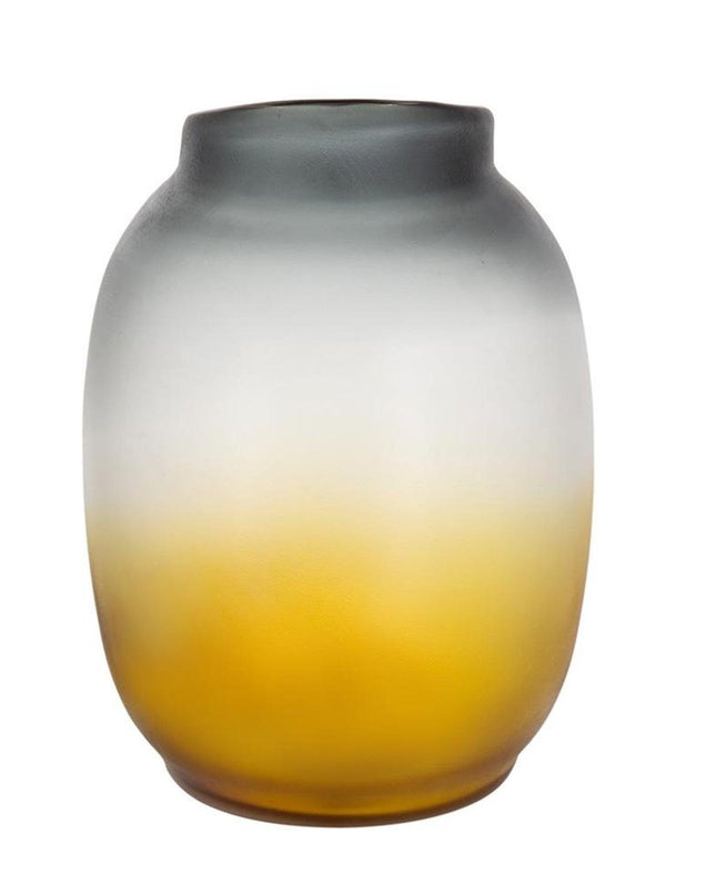 10" Charcoal And Orange Ombre Round Glass Table Vase