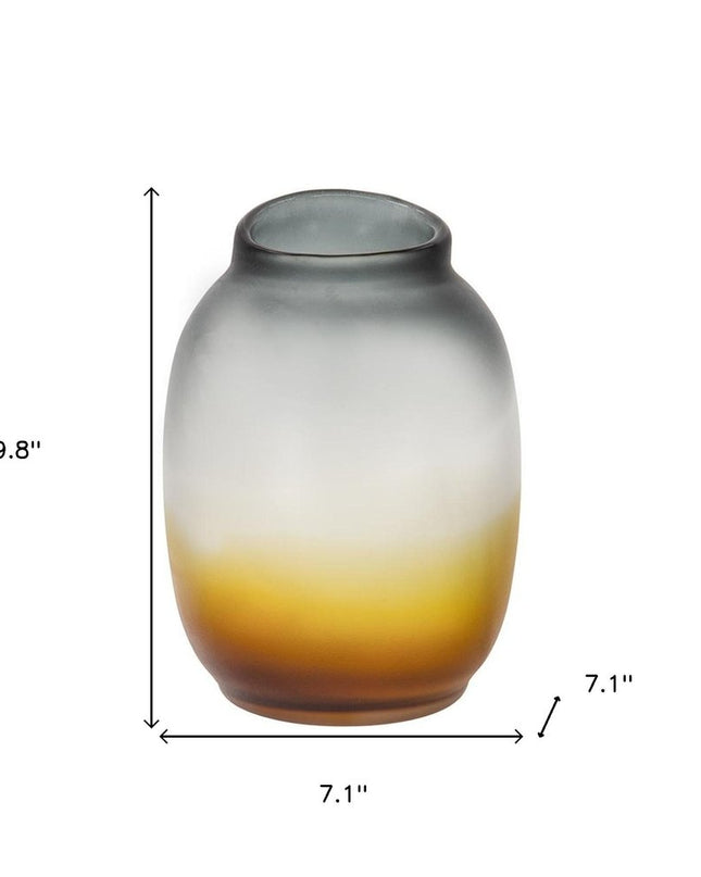 10" Charcoal And Orange Ombre Round Glass Table Vase