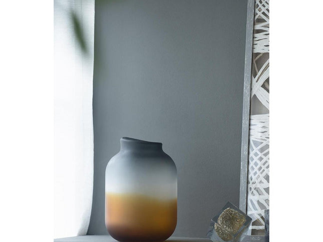 11" Charcoal And Orange Ombre Round Glass Table Vase