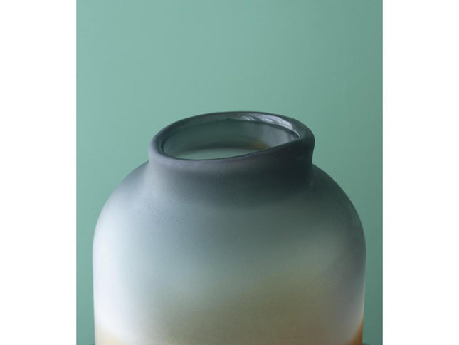 11" Charcoal And Orange Ombre Round Glass Table Vase