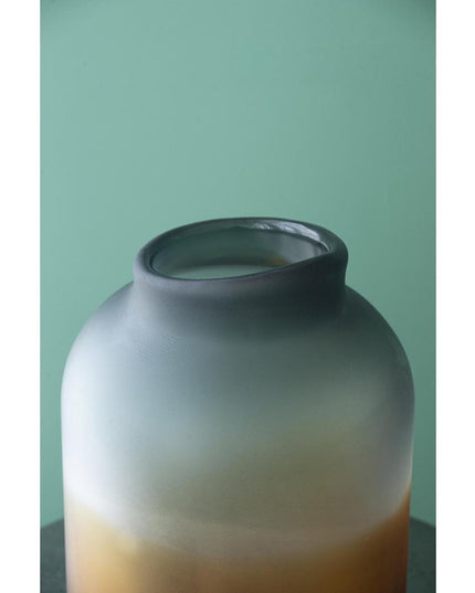 11" Charcoal And Orange Ombre Round Glass Table Vase