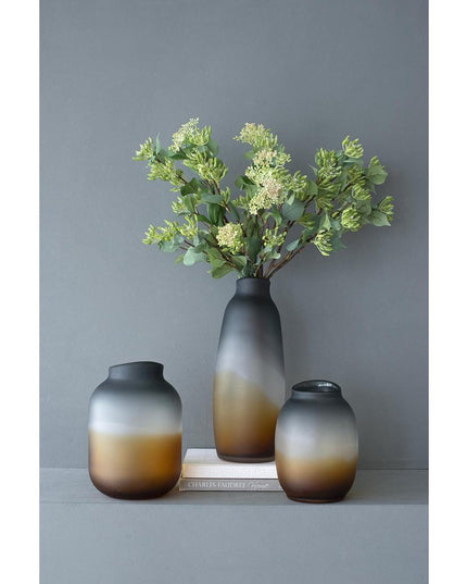 11" Charcoal And Orange Ombre Round Glass Table Vase