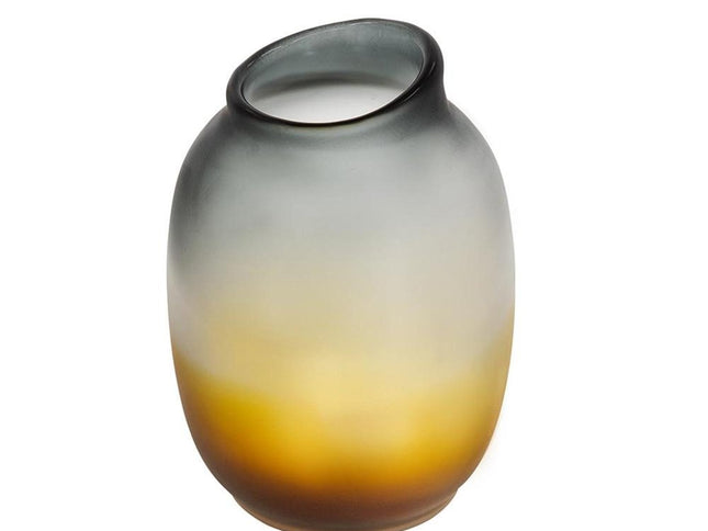 11" Charcoal And Orange Ombre Round Glass Table Vase