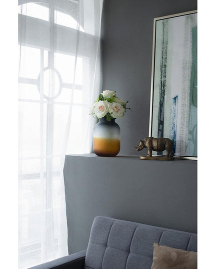 11" Charcoal And Orange Ombre Round Glass Table Vase