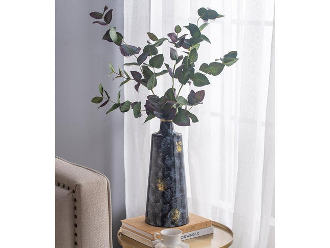 14" Blue And Gold Abstract Bud Glass Table Vase