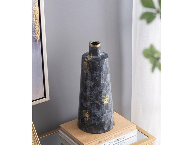 14" Blue And Gold Abstract Bud Glass Table Vase