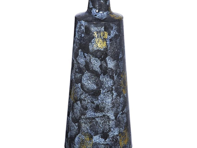 14" Blue And Gold Abstract Bud Glass Table Vase