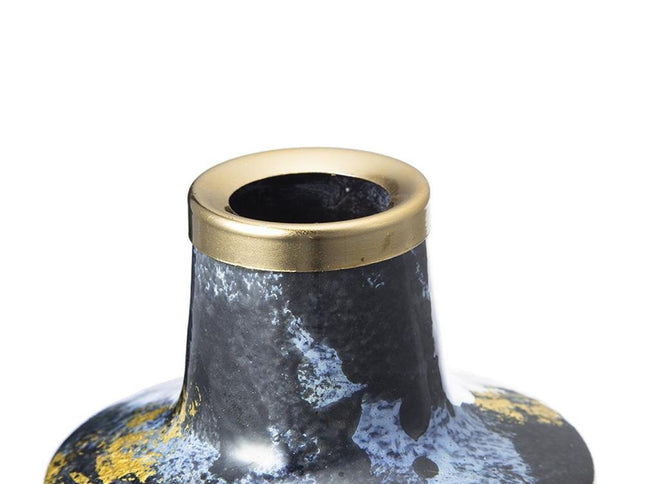 14" Blue And Gold Abstract Bud Glass Table Vase