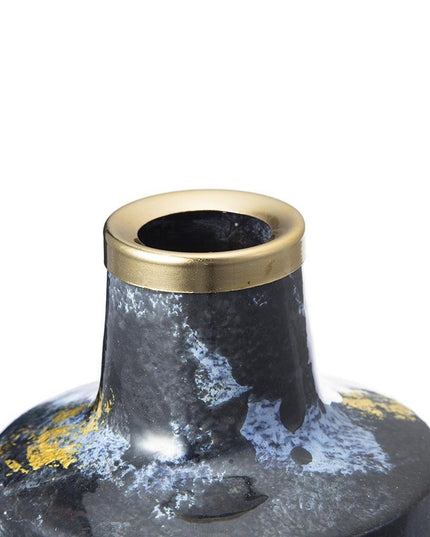 14" Blue And Gold Abstract Bud Glass Table Vase