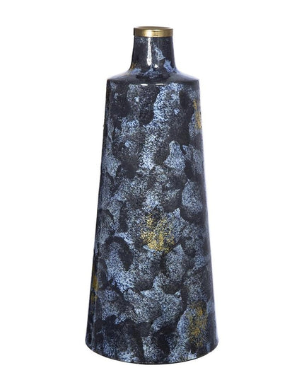 14" Blue And Gold Abstract Bud Glass Table Vase