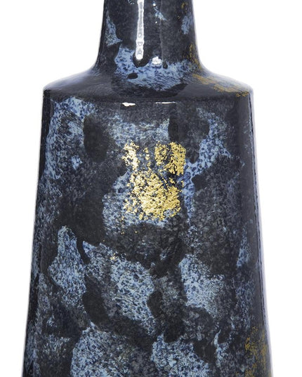 14" Blue And Gold Abstract Bud Glass Table Vase