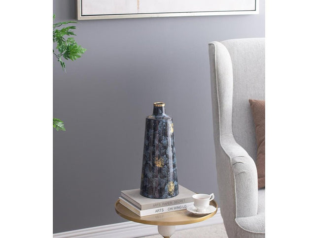 14" Blue And Gold Abstract Bud Glass Table Vase