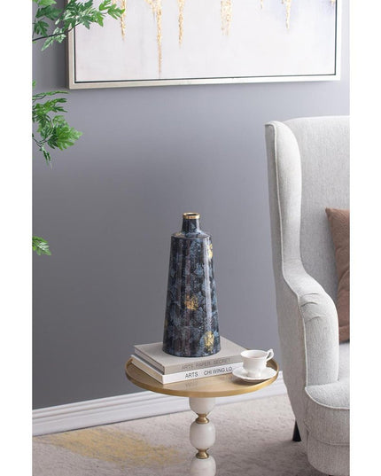 14" Blue And Gold Abstract Bud Glass Table Vase