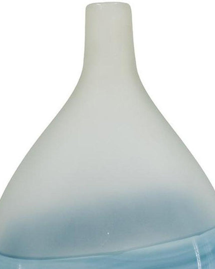 16" White And Blue Swirl Art Glass Table Vase