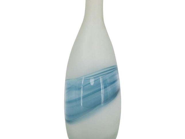 16" White And Blue Swirl Art Glass Table Vase