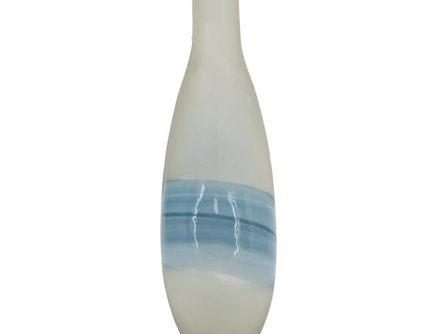 16" White And Blue Swirl Art Glass Table Vase