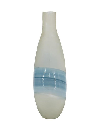 16" White And Blue Swirl Art Glass Table Vase