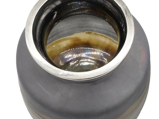 Set of Two Black And Gray Abstract Glass Round Table Vases