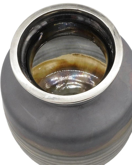 Set of Two Black And Gray Abstract Glass Round Table Vases