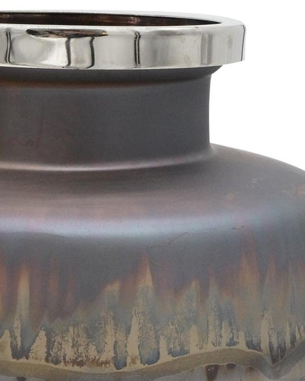 Set of Two Black And Gray Abstract Glass Round Table Vases