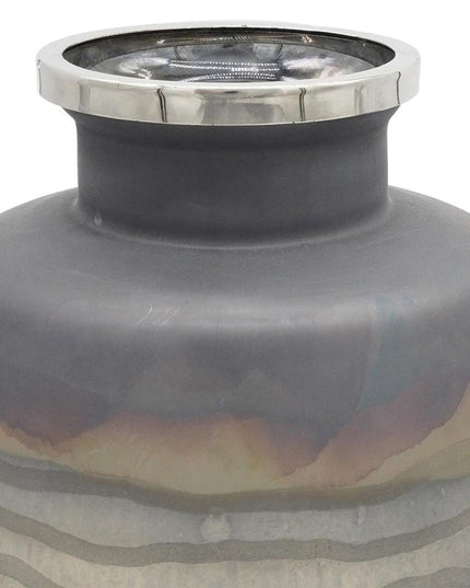 Set of Two Black And Gray Abstract Glass Round Table Vases