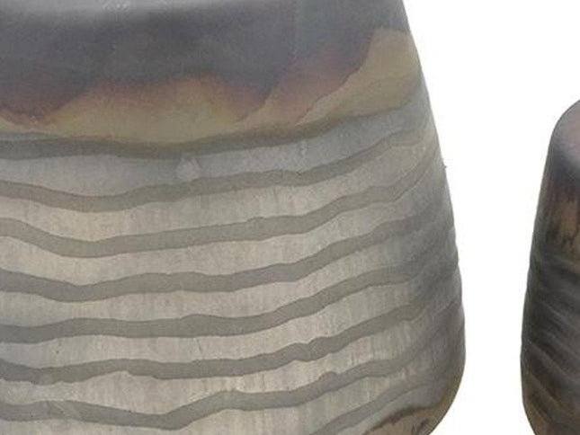 Set of Two Black And Gray Abstract Glass Round Table Vases