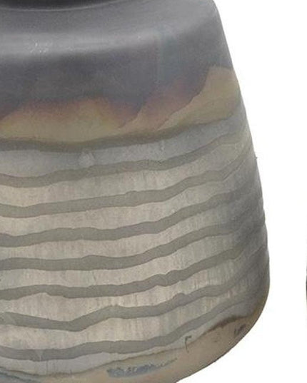 Set of Two Black And Gray Abstract Glass Round Table Vases