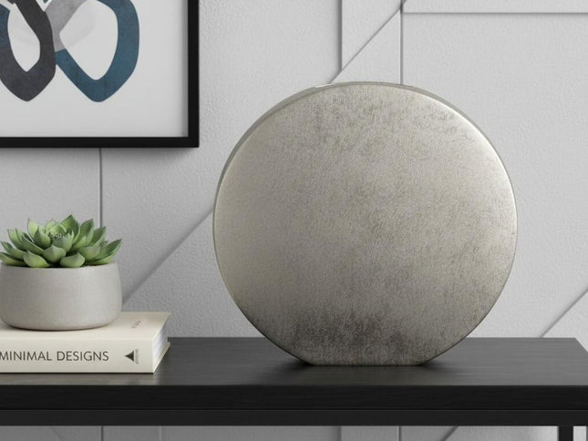 15" Silver Aluminum Round Disc Table Vase