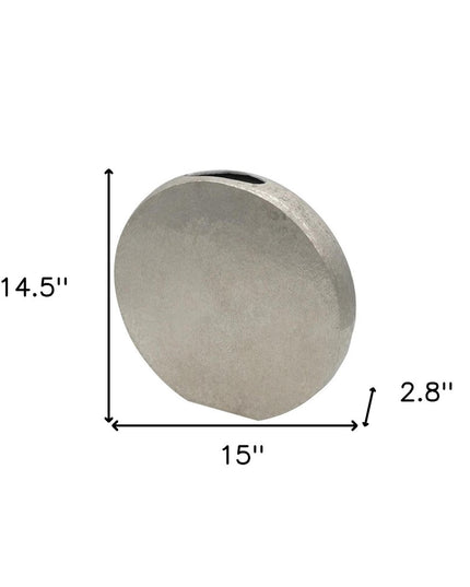 15" Silver Aluminum Round Disc Table Vase