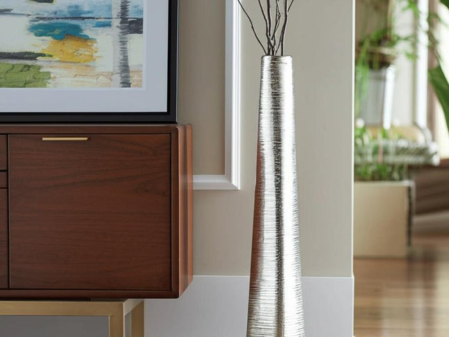 40" Silver Striped Tapered Ceramic Floor Vase