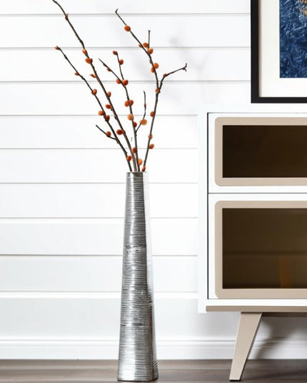 40" Silver Striped Tapered Ceramic Floor Vase