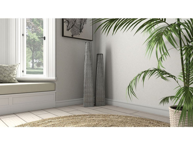 48" Silver Striped Tapered Ceramic Floor Vase