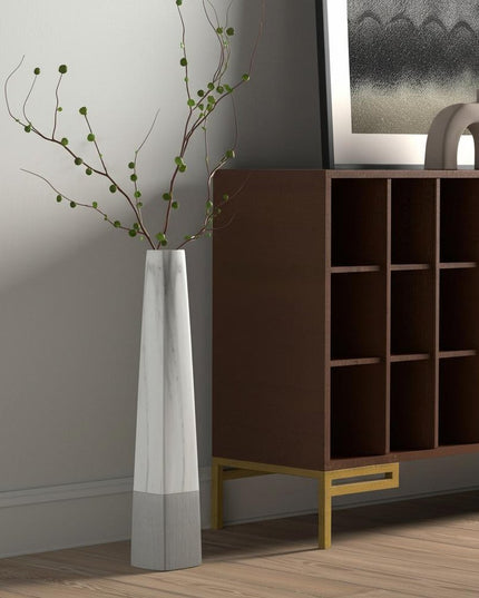 40" White Faux Marble Tapered Ceramic Floor Vase