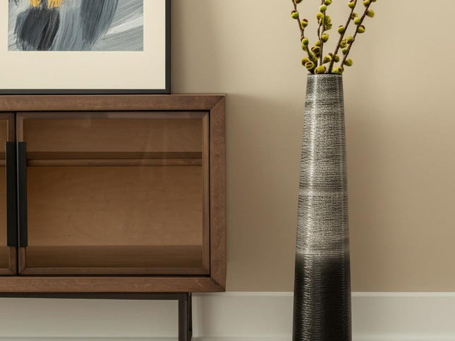 39" Black And Gray Ombre Tapered Ceramic Floor Vase