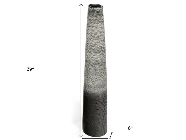 39" Black And Gray Ombre Tapered Ceramic Floor Vase