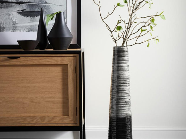 47" Black And Gray Ombre Tapered Ceramic Floor Vase