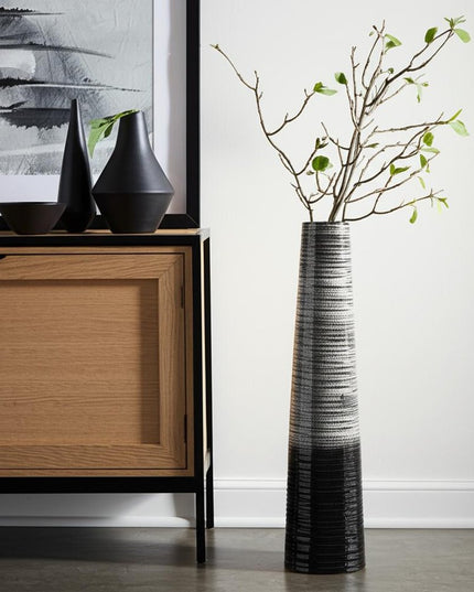 47" Black And Gray Ombre Tapered Ceramic Floor Vase