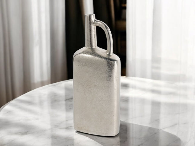 14" Silver Aluminum Jug Table Vase