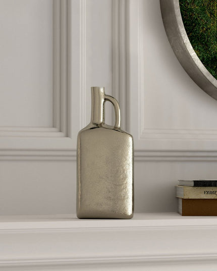 14" Silver Aluminum Jug Table Vase