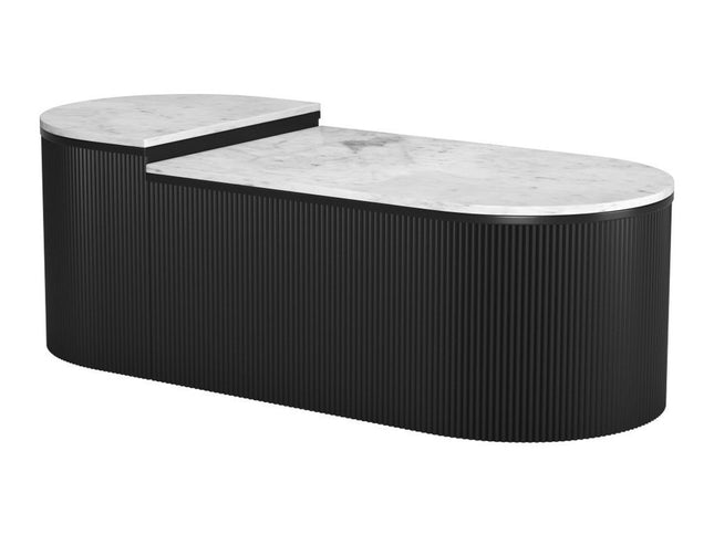 Set of Two Black And White Wood And Faux Marble Oval Drum Bunching Coffee Tables