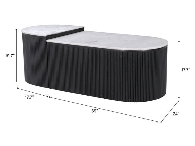 Set of Two Black And White Wood And Faux Marble Oval Drum Bunching Coffee Tables
