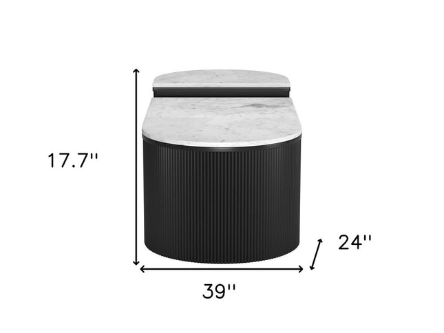 Set of Two Black And White Wood And Faux Marble Oval Drum Bunching Coffee Tables