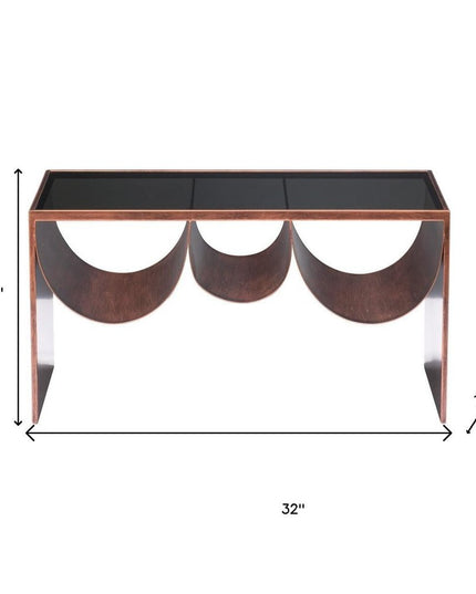 32" Black and Copper Mirrored Glass and Steel Solid Coffee Table