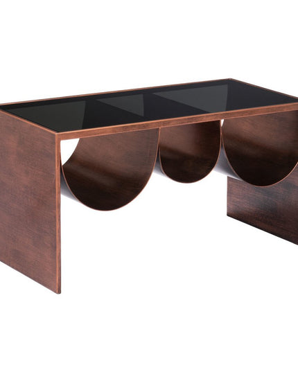 32" Black and Copper Mirrored Glass and Steel Solid Coffee Table